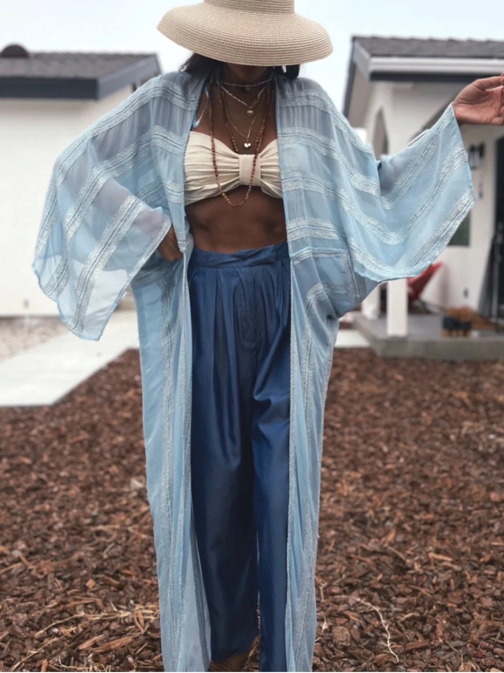 Icy Blue Sheer Long Duster Kimono